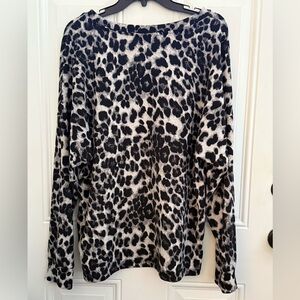 Gyft Womens Black Khaki Leopard Print Hi Low Hem Long Sleeve Top Medium